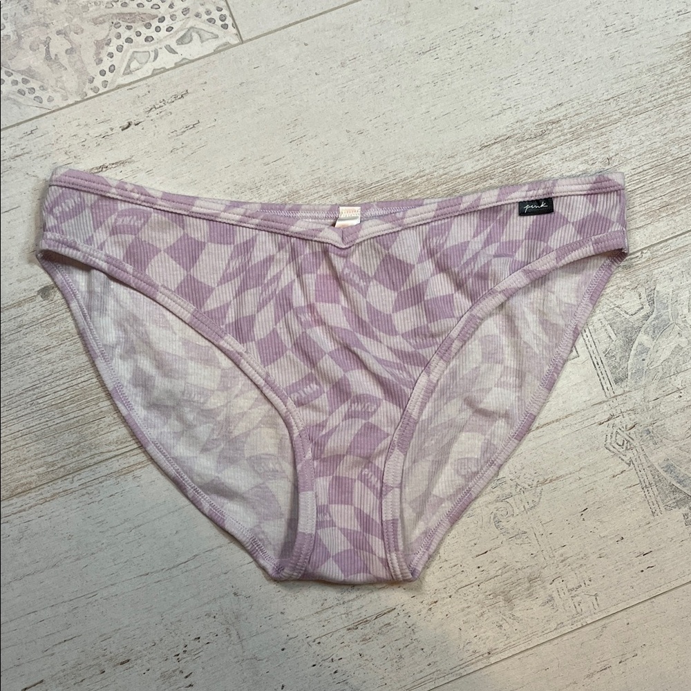 PINK Victoria's Secret Lavender and White Checker Bikini Panties Large